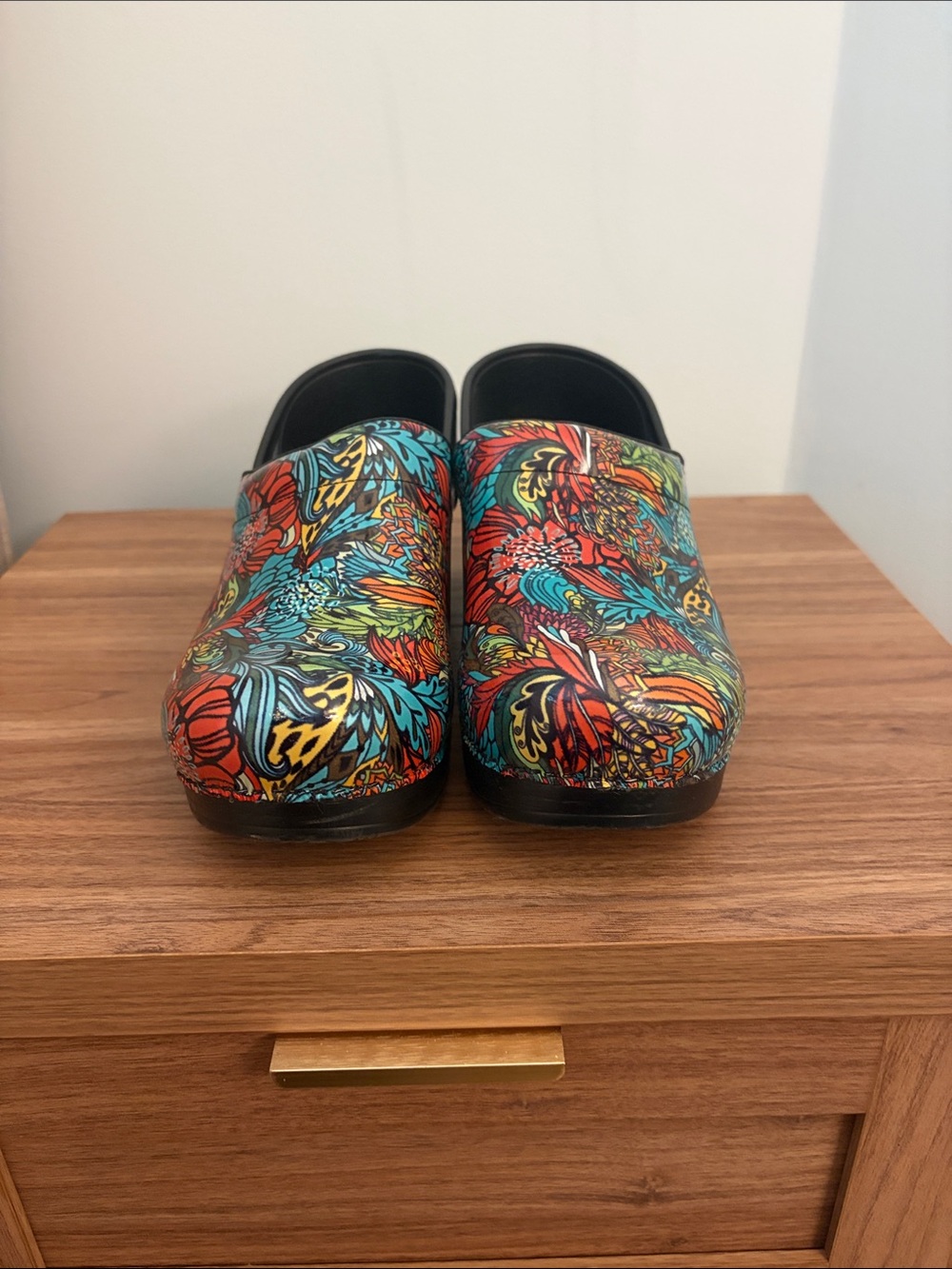 Dansko Kids Floral Print Clogs in Red, Teal, Yellow
